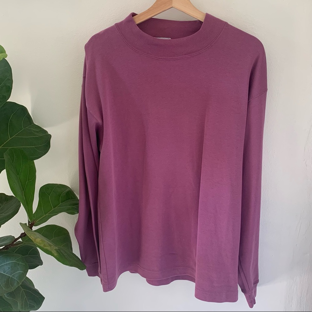 90s | Plum Mock Neck Long Sleeve - 100% Cotton